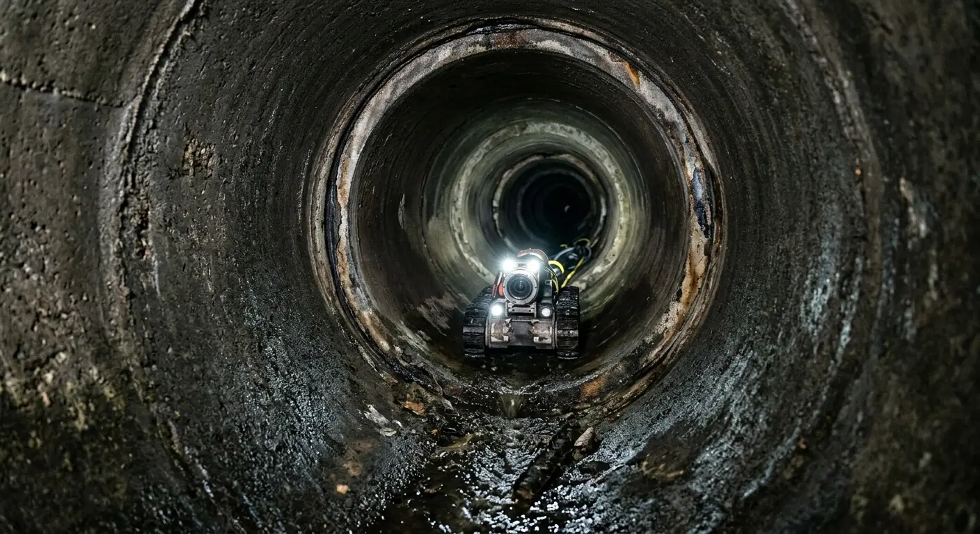 Robotic sewer camera inspecting pipe interior for Sewer Line Cleaning in Totowa